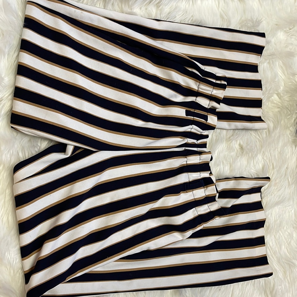 One 5 One Vertical Tan, Navy & Cream Stripped Pants